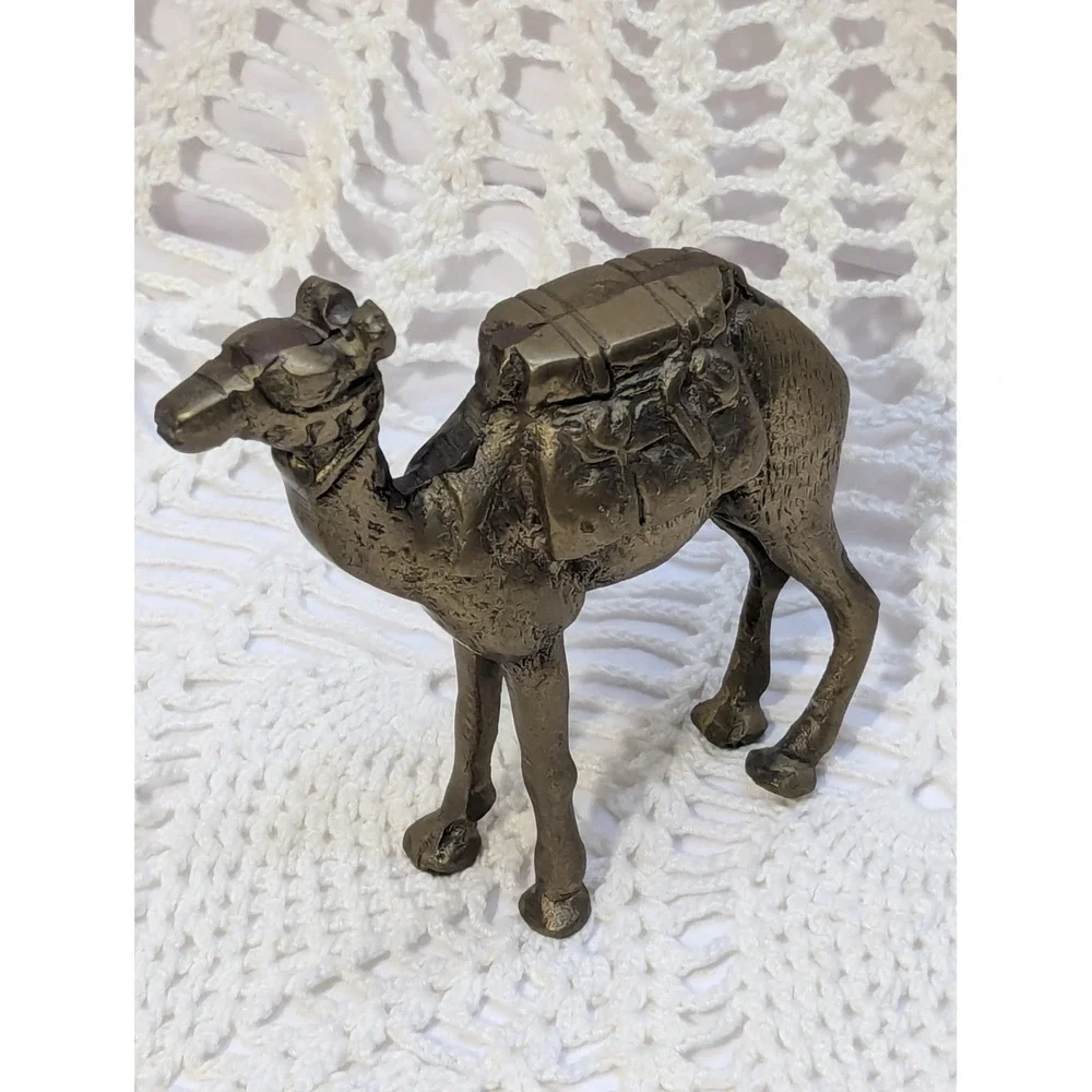 Vintage Brass Camel Figurine Dromedary with Packs Miniature Statue Desert Decor